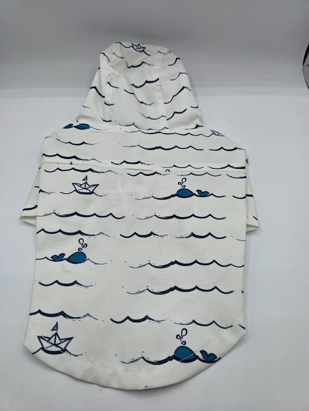 Dog Sz XS Hooded Rain Poncho Jacket White Nautical Theme - Picture 2 of 3
